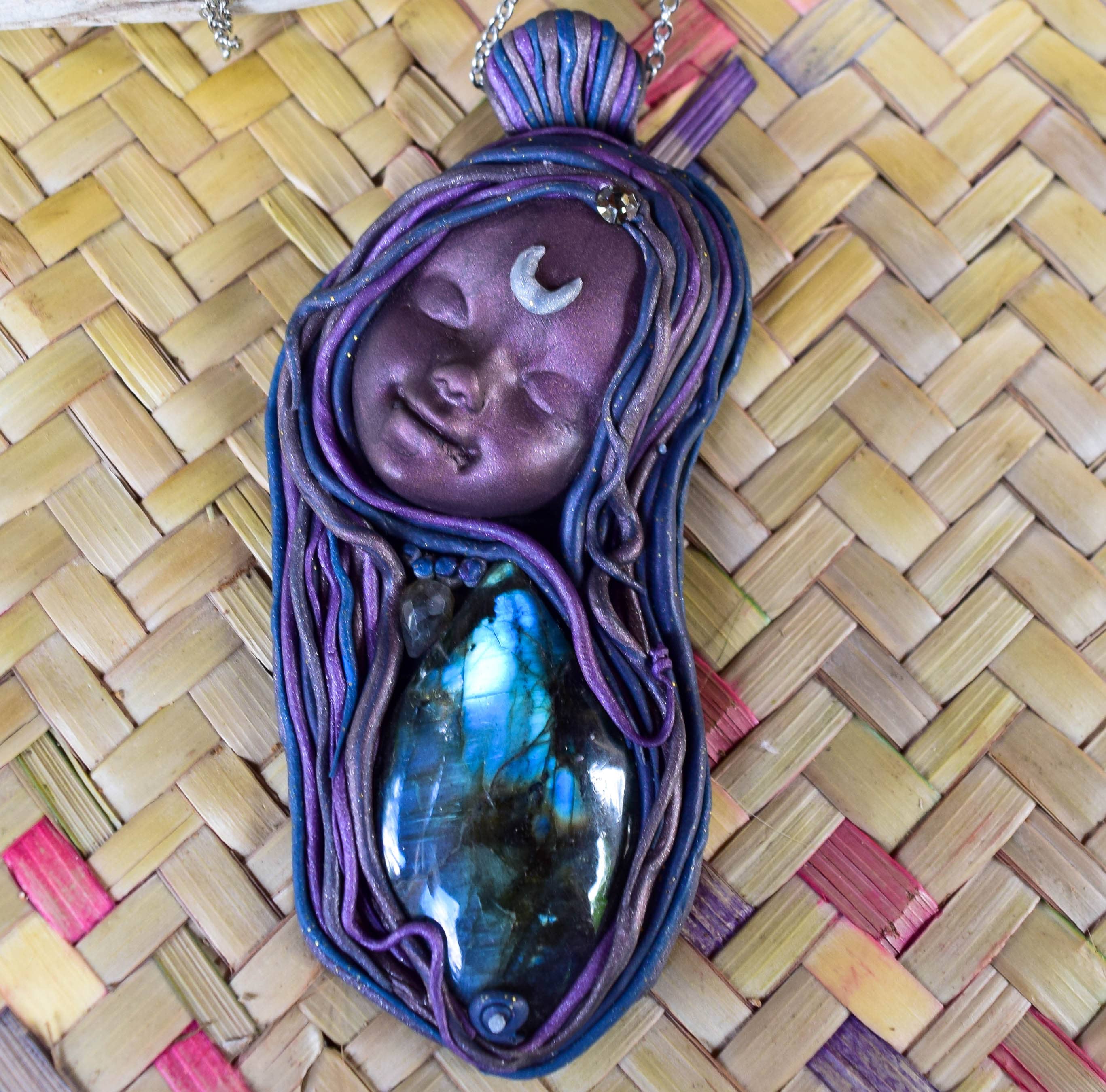 Celtic Goddess Necklace with Labradorite glowing Unique Pagan Jewelry image 6