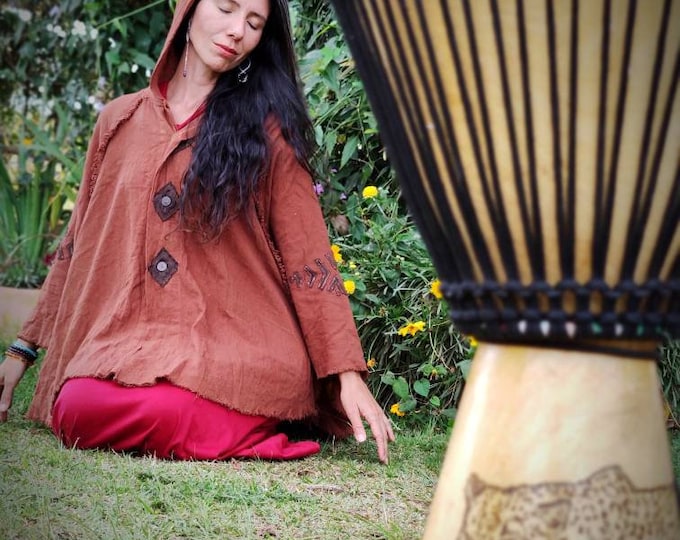 Celtic hooded medieval poncho, elven fairy clothing, terracota cape poncho