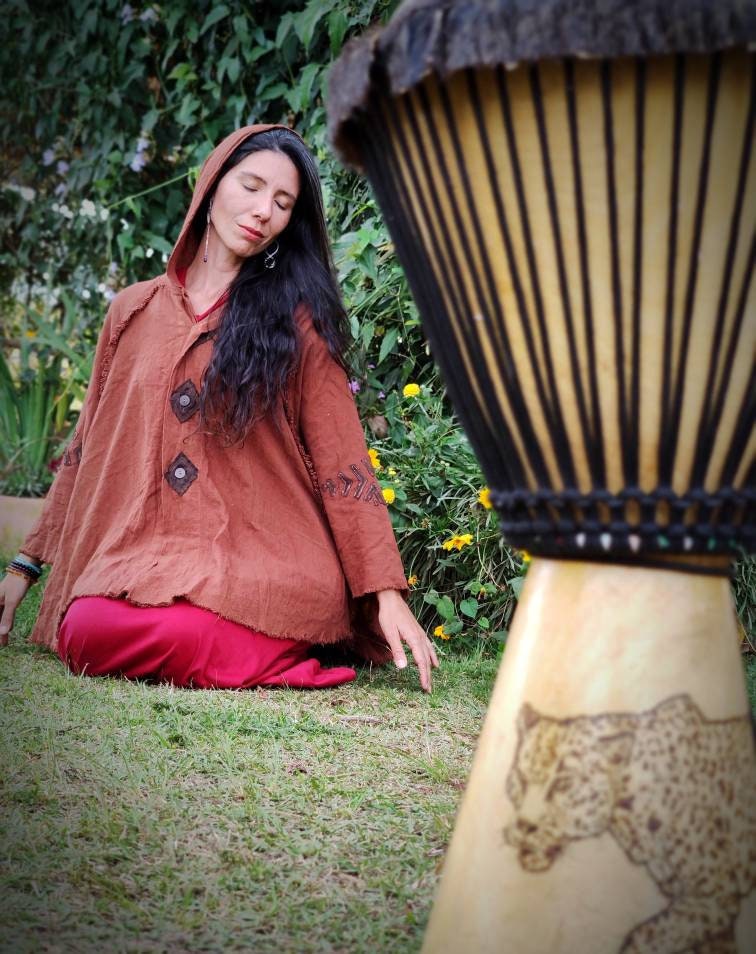 Celtic hooded medieval poncho, elven fairy clothing, terracota cape poncho