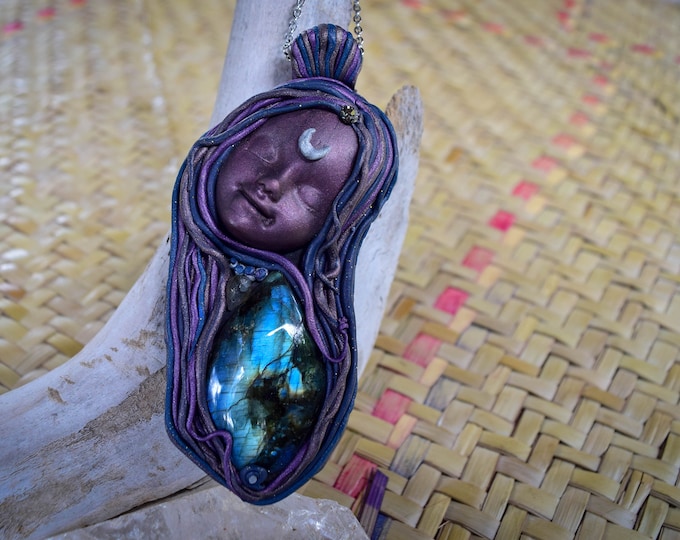 Celtic Goddess Necklace with Labradorite glowing Unique Pagan Jewelry