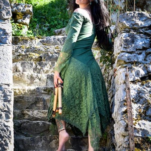 Medieval elven dress, Gypsy bohemian dress, Boho dress, xianxia style, romantic lace dress, psychedelic festival dress image 6
