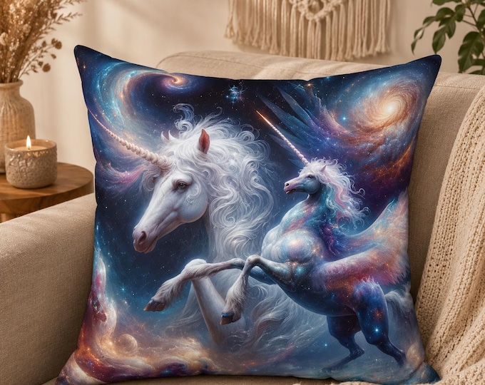 Mystic Unicorn Pillow: Boho Home Decor Throw Cushion