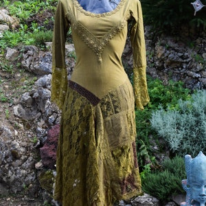 Medieval elven dress, Gypsy bohemian dress, Boho dress, xianxia style, romantic lace dress, psychedelic festival dress image 9