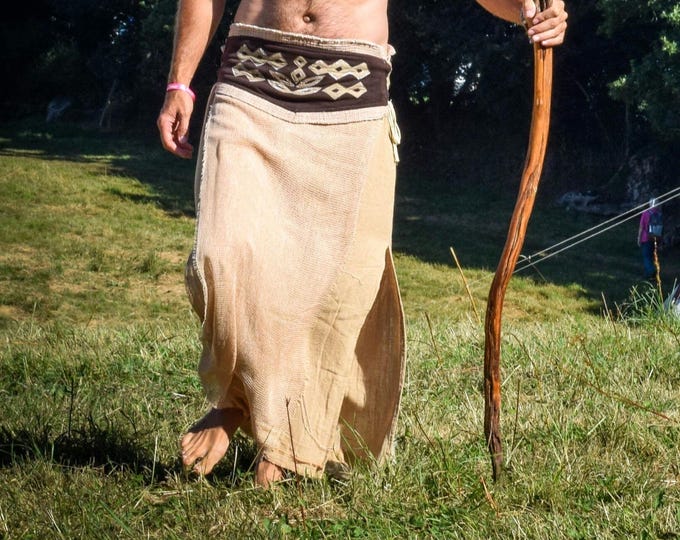 Raw Cotton Maxi Skirt: Embroidered Waist, Adjustable Side Straps