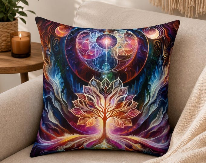 Tree of Life Pillow: Mystic Boho Home Decor