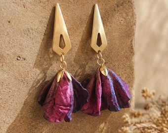 Floral Petal Earrings Handmade Statement Jewelry Stainless Steel Earrings Boho Romantic Flower Earrings Lightweight Artisan Gift for Her