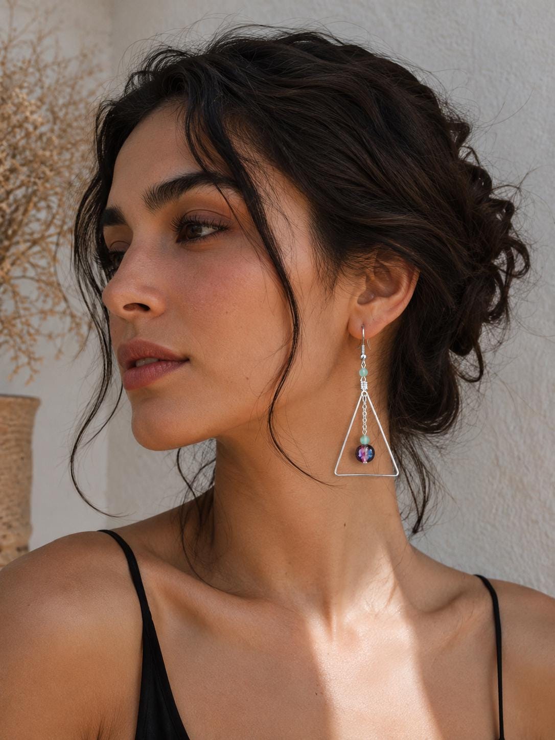 Geometric Triangle Earrings, Silver Dangle Earrings, Minimalist Art Deco Jewelry, Handmade Statement