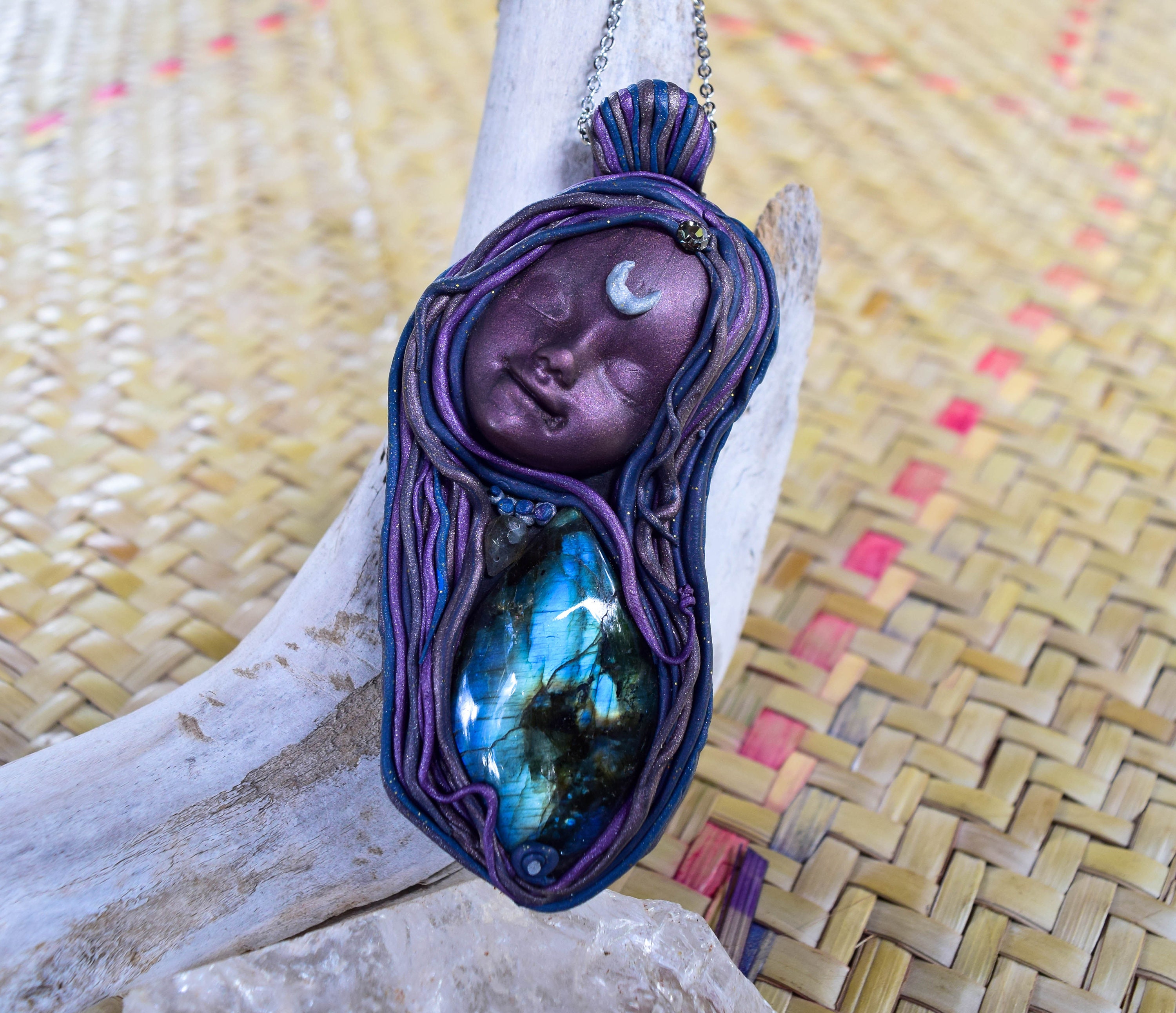 Celtic Goddess Necklace with Labradorite glowing Unique Pagan Jewelry image 2