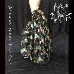 Black w/color brocade, FOUR yard CUSTOM fit silky belly dance pantaloons harem pants tribal dance pants bloomers ATS pantaloons your size