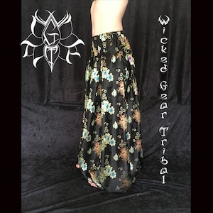Black w/color brocade, THREE yard CUSTOM fit silky belly dance pantaloons harem pants tribal dance pants bloomers ATS pantaloons your size