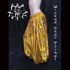 Gold brocade FOUR yard CUSTOM fit belly dance pantaloons harem pants tribal dance pants bloomers ATS pantaloons your size