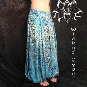 THREE yard CUSTOM fit turquoise and gold brocade belly dance pantaloons harem pants tribal dance pants bloomers ATS pantaloons your size