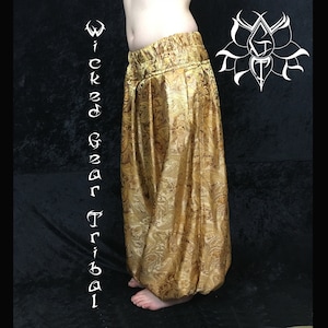 Gold brocade THREE yard CUSTOM fit belly dance pantaloons harem pants tribal dance pants bloomers ATS pantaloons your size