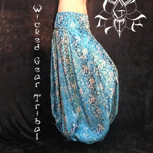 FOUR yard CUSTOM fit turquoise and gold brocade belly dance pantaloons harem pants tribal dance pants bloomers ATS pantaloons your size