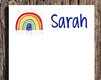 Personalized Rainbow Watercolor Floral Notepad - Custom Name Notepad ...