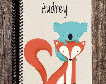 Fox and Koala Personalized Spiral Notebook - Personalized Journal - Fox Notebook - Koala Notebook - Fox Gift - Koala Gift