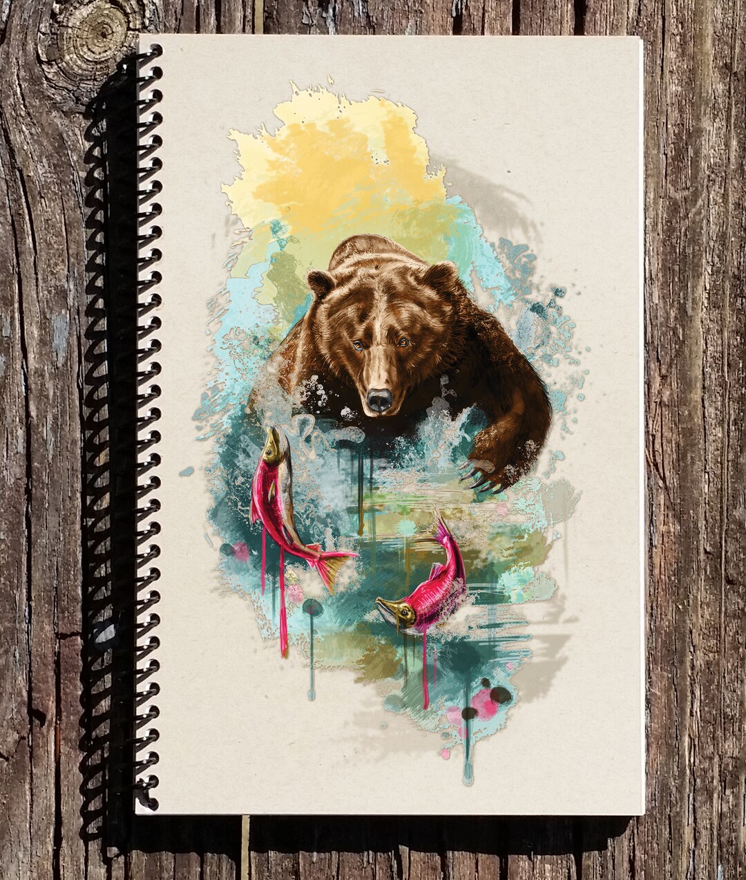 Bear Spiral Notebook Bear Journal Bear Gift Brown Bear Fishing Journal