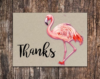 Watercolor Flamingo Note Cards: Kraft Stationary Set of 10