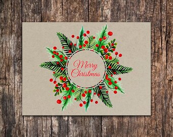 Christmas Cards Set of 10 - 5.5 x 4.25 Blank Note Cards - Christmas Wreath Cards - Blank Christmas Cards - Holiday Cards