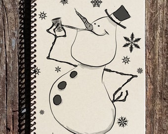 Winter Holiday Notebook - Snowman Notebook - Holiday Notebook - Winter Journal- Christmas Gift Ideas - Stocking Stuffers - Snow Falling