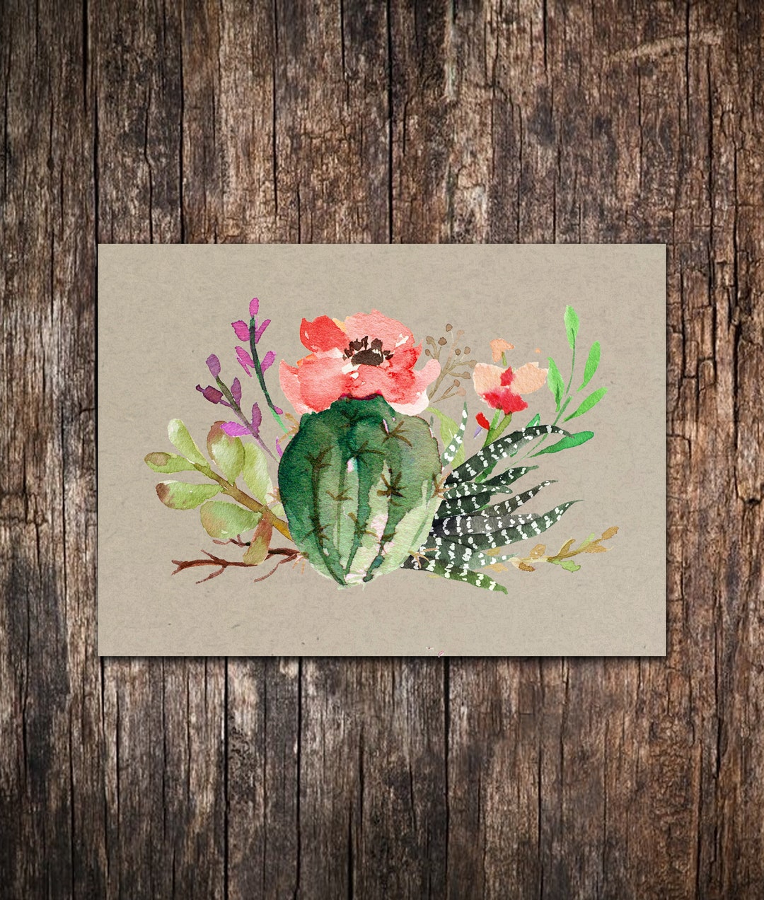 Floral Cactus Note Card Set: Kraft Stationary (set of 10) - Etsy