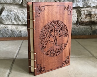 Personalized Engraved Journal, Tree Of Life, Father’s day Gift, Diaries, Notebooks , Personal Diary,  Unique Gifts, Mahogany, Coptic Stitch