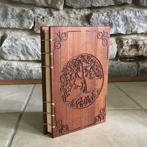 Personalized Engraved Journal, Tree Of Life, Valentines Gift, Diaries, Notebooks , Personal Diary,  Unique Gifts, Mahogany, Coptic Stitch