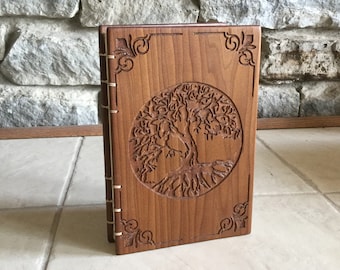 Personalized engraved wood journal, Tree Of Life, Valentines gift, Diaries, Notebooks, Unique Gift, Smoked Poplar, Coptic Stitch