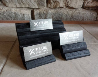 Black Hardwood Business Card Holder Set: Office Desk Display