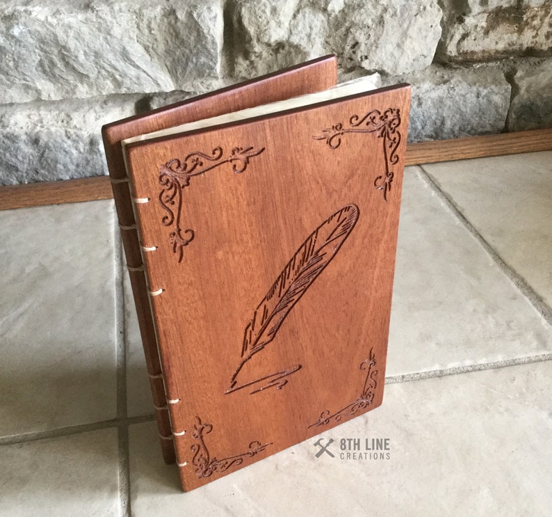Personalized Sapele Wood Journal: Engraved Coptic Stitch Notebook image 4