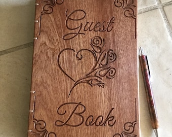 Personalized Wooden Wedding Guest Book: Engraved Mahogany