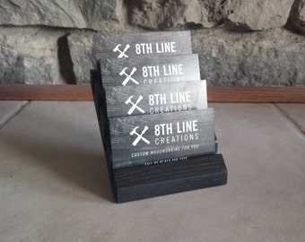 Black Oak Business Card Display, 4-Tier Wood Stand
