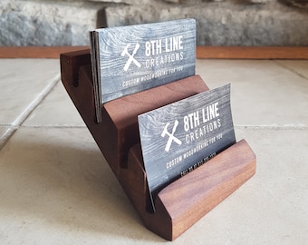 Smoked Poplar Business Card Holder, Wood Display Stand, 4-Card