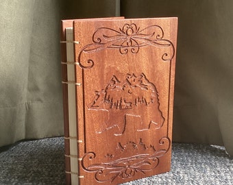 Engraved Personalized Journal, Bear, Canadiana, Diaries, carved notebook, Valentines Gift, Birthday gift,  Sapele, Coptic Stitched