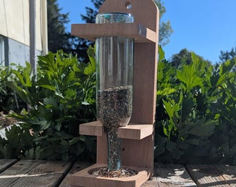 Handcrafted Mahogany Wine Bottle Bird Feeder – Eco-Friendly Garden Decor & Gift for Bird Lovers