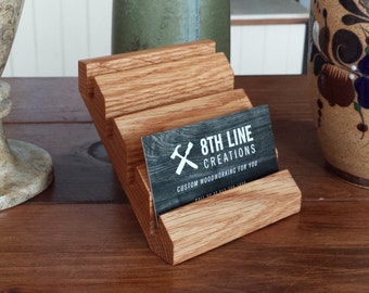 4 Card Business Card Display , Wood Gift Card Stand , Business Card Holder , Gift Card Display , Office Decor , Business Card Stand ,Red Oak