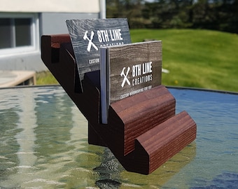 Smoked Ash Wood Business Card Holder: 4-Tier Display