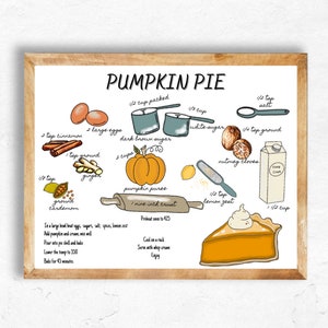 Pumpkin Pie Printable Art, Pumpkin Pie Recipe, Kitchen Decor, Fall Print, Fall Printable, Pumpkin, Kitchen Sign, Farmhouse, Thanksgiving,Pie