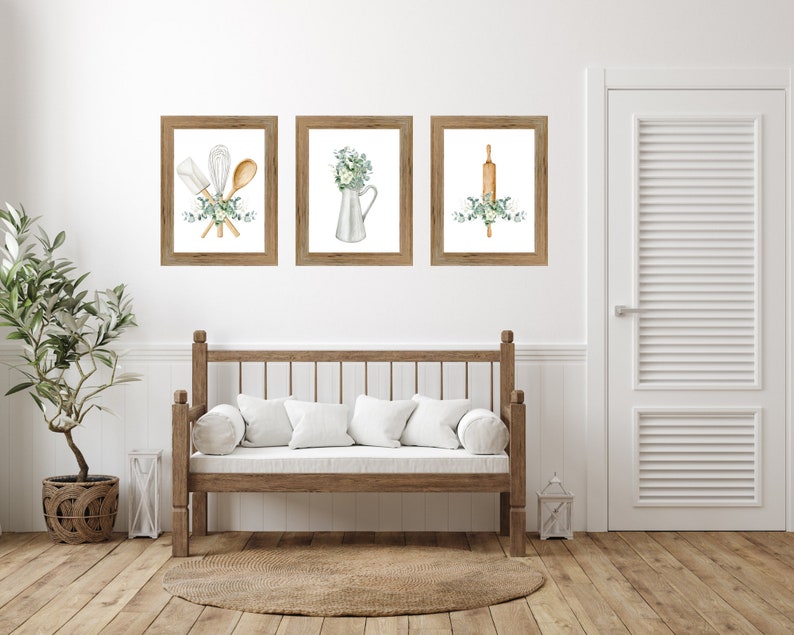 Kitchen Herb Prints, Watercolor Eucalyptus Wall Art, Farmhouse Kitchen ...