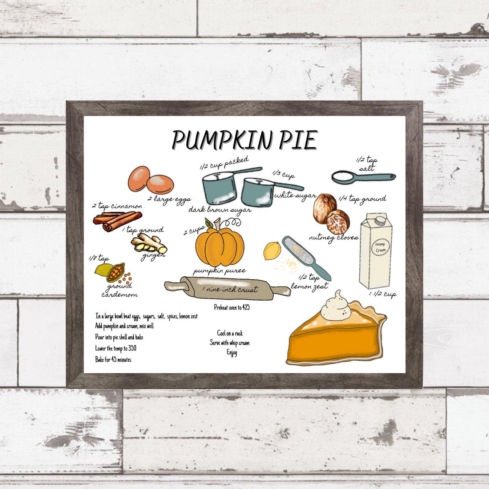 pumpkin-pie-printable-art-pumpkin-pie-recipe-kitchen-decor-etsy