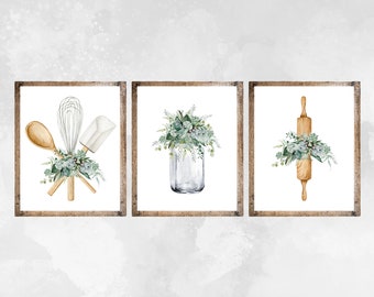Succulent Kitchen Wall Art, Succulent Prints, Boho Succulent Posters, Cactus Prints, Plants, Greenery, Botanicals, Watercolor, Rolling Pin