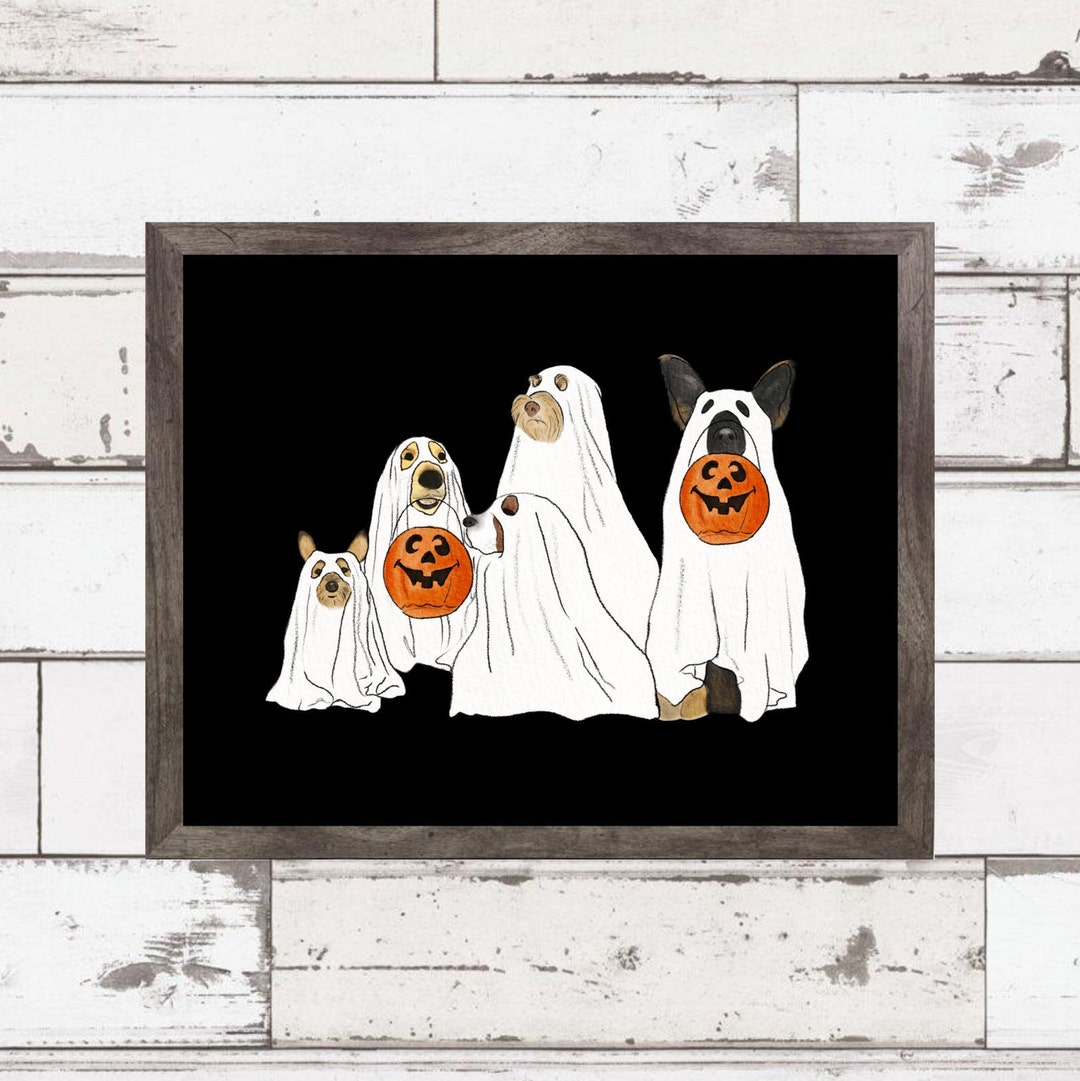 Halloween Ghost Dogs Digital Print on Black Background Dogs - Etsy