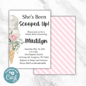 She&#39;s Been Scooped Up Bridal Shower Invitation, Ice Cream Bridal Shower Invite, Floral Ice Cream Wedding Shower Invitation, Fun Shower Theme