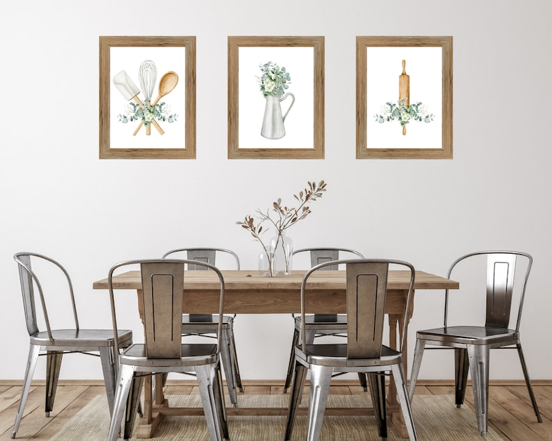 Kitchen Herb Prints, Watercolor Eucalyptus Wall Art, Farmhouse Kitchen ...