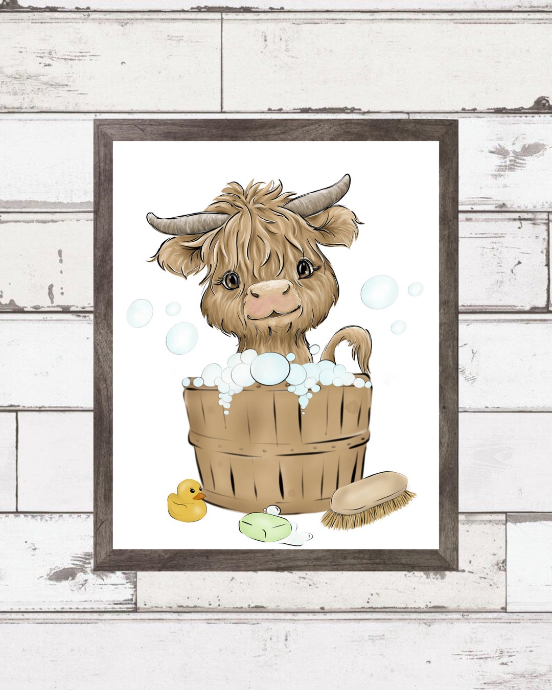 Scottish Highland Cow Bathroom Print, Highland Cow Wall Art, Western