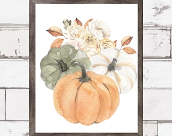Watercolor Pumpkin Printable Art, Fall Decor, Watercolor Fall Print, Fall Prints, Pumpkins, Digital Print, Fall Sign, Printable Wall Art