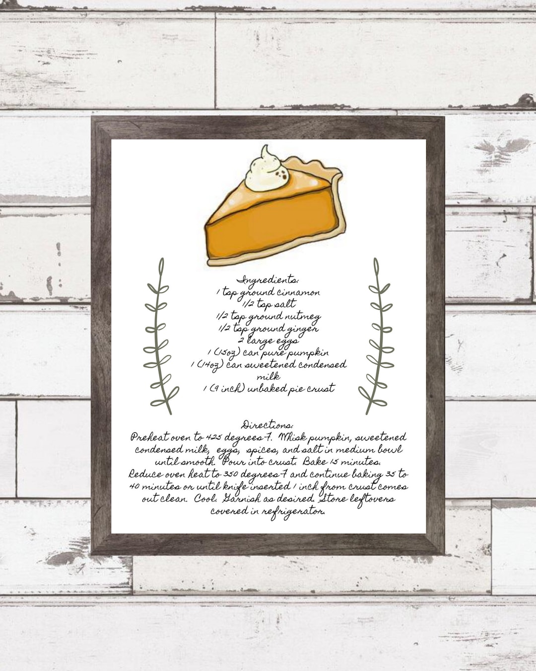Pumpkin Pie Recipe, Printable, Fall Decor, Fall Sign, Fall Kitchen ...