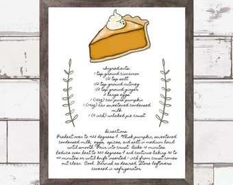 Pumpkin Pie Recipe, Printable, Fall Decor, Fall Sign, Fall Kitchen Decor, Thanksgiving, Pumpkin, Recipes, Fall, Print, Fall Farmhouse Sign
