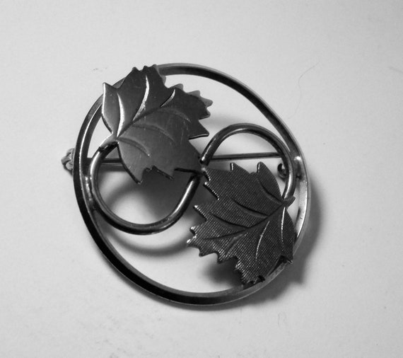 Sterling Silver 2 Leaf Brooch - image 1