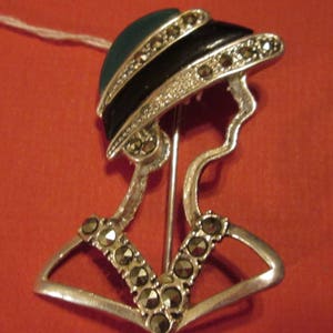 RARE Vintage Lady with Hat Brooch image 2